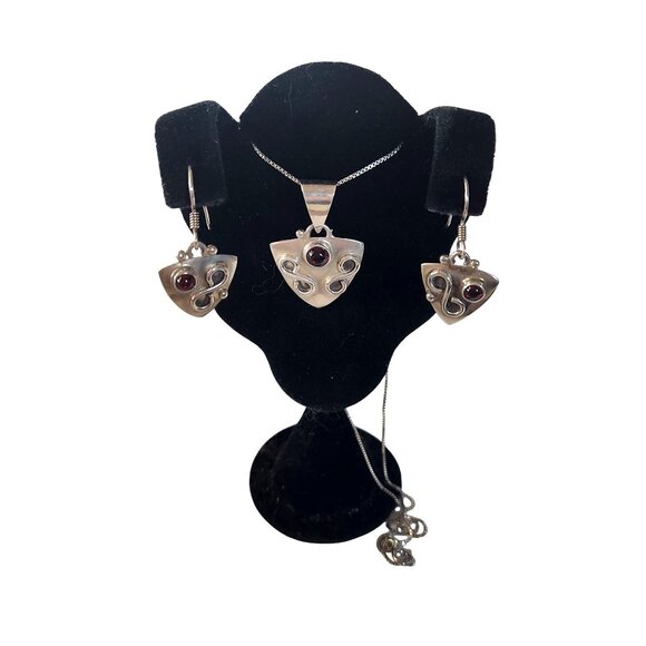 Necklace and Earrings Silver Set Garnet 9.5 gr 16" Chain Silver Jerry & Fran Ha - Picture 8 of 9